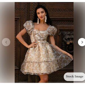 Joyfolie perla dress in neutral Floral Puff Sleeve Mini Beige & Brown Size Large